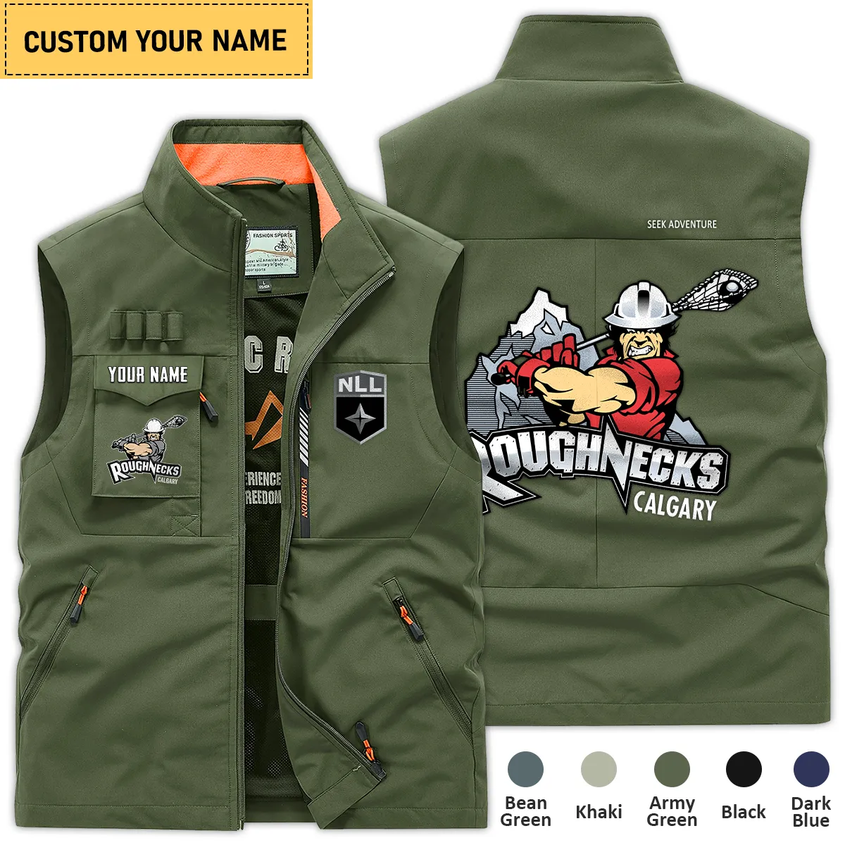 Special Release Calgary Roughnecks National Hockey League Outdoor Sleeveless Vest QTLC30724A1CGY - Army Green