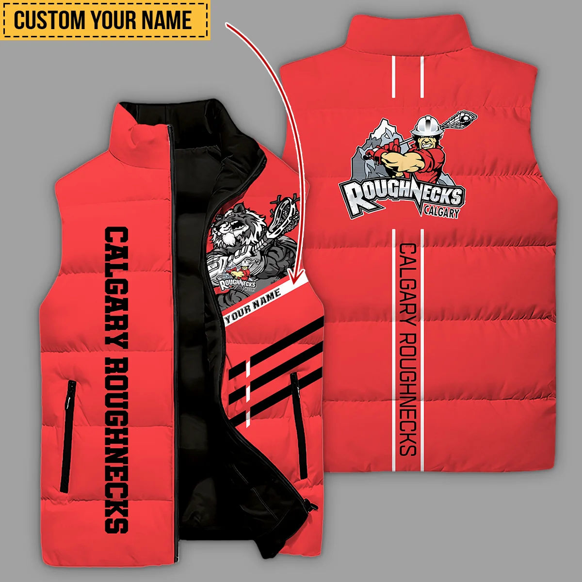 Special Release Sleeveless Puffer Jacket Calgary Roughnecks National Lacrosse League All Over Prints HONLL080824A01CGY