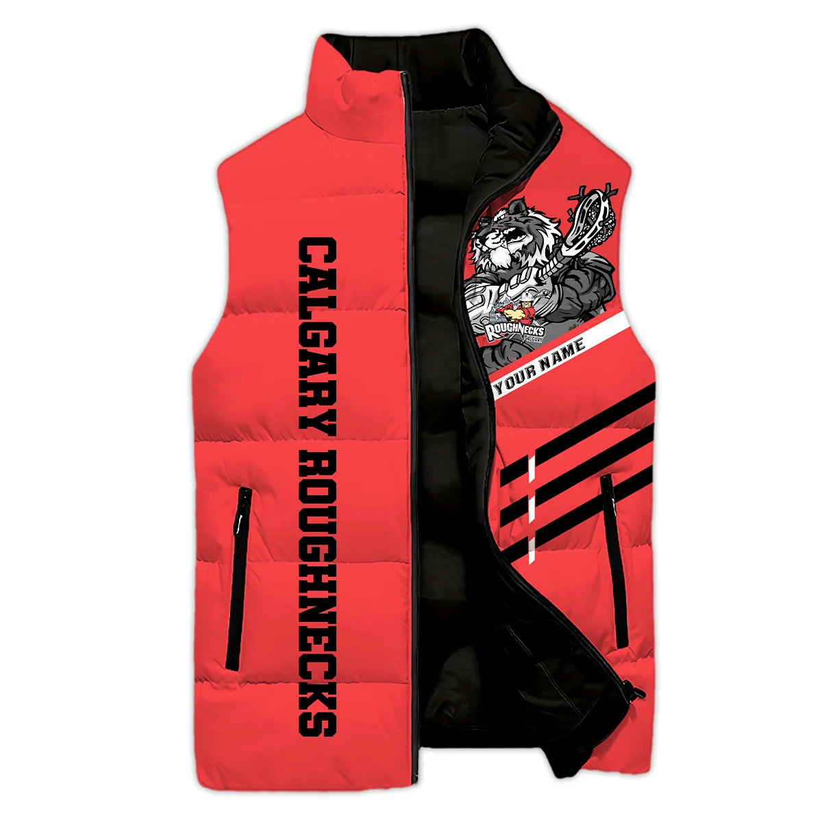 Special Release Sleeveless Puffer Jacket Calgary Roughnecks National Lacrosse League All Over Prints HONLL080824A01CGY