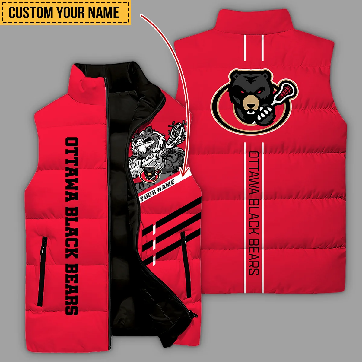 Special Release Sleeveless Puffer Jacket Ottawa Black Bears National Lacrosse League All Over Prints HONLL080824A01OBB