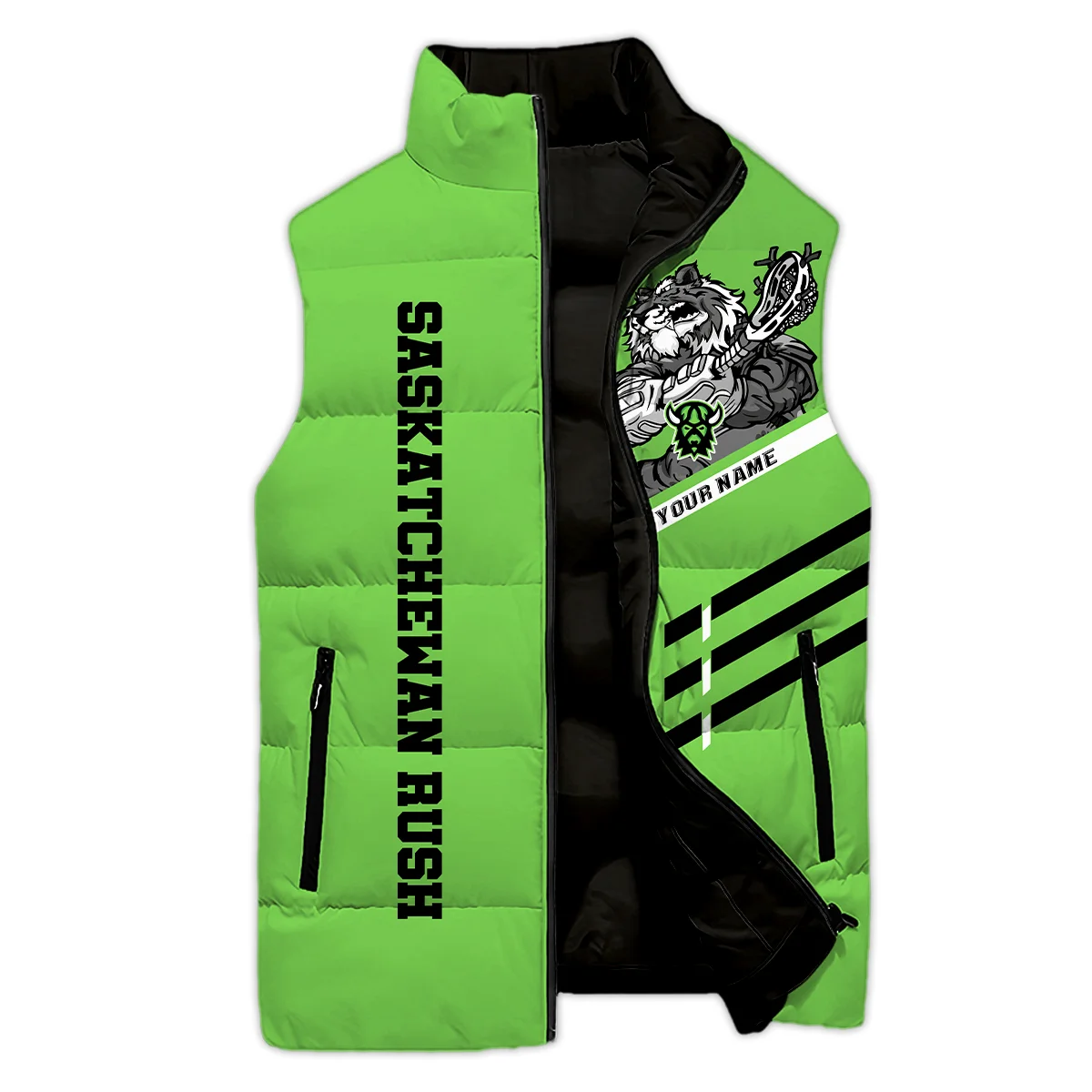 Special Release Sleeveless Puffer Jacket Saskatchewan Rush National Lacrosse League All Over Prints HONLL080824A01SAS