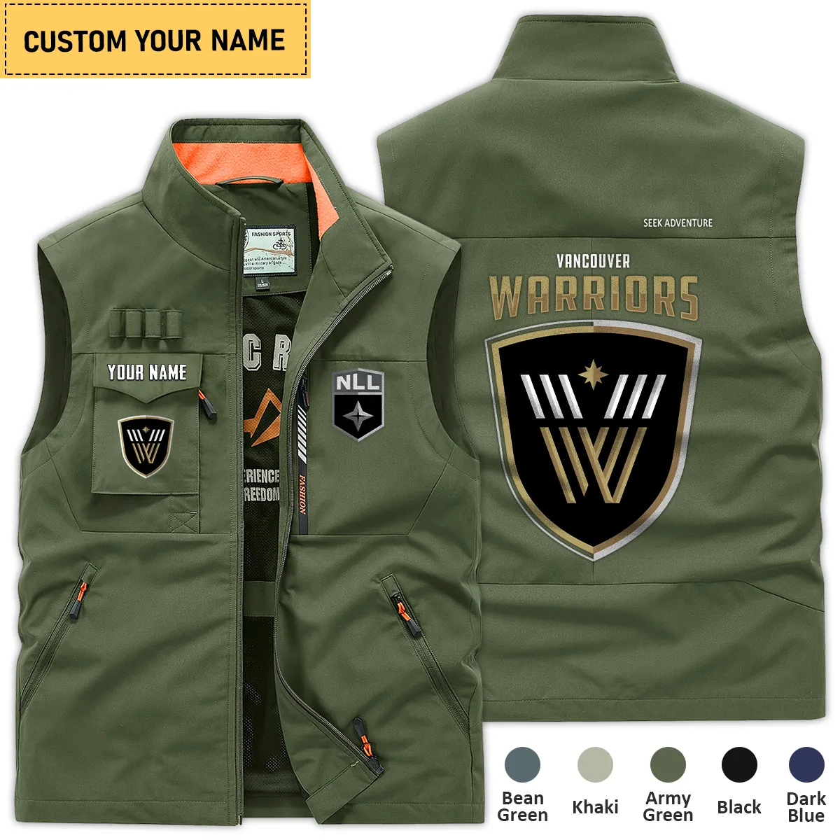 Special Release Vancouver Warriors National Hockey League Outdoor Sleeveless Vest QTLC30724A1VAN - Army Green