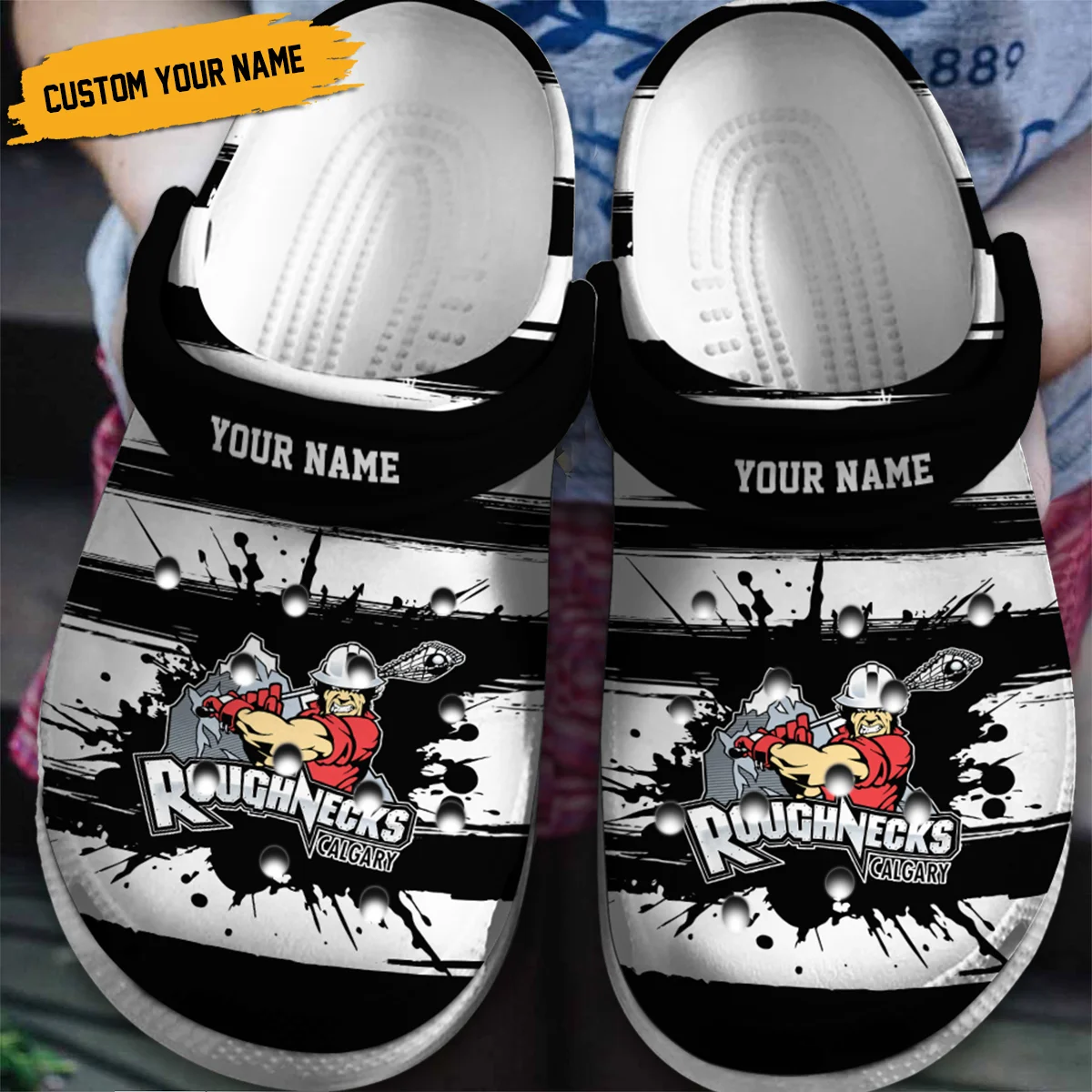 Personalized Brush Pattern Calgary Roughnecks Classic Crocs All Over Print HONLL300724C01CGY