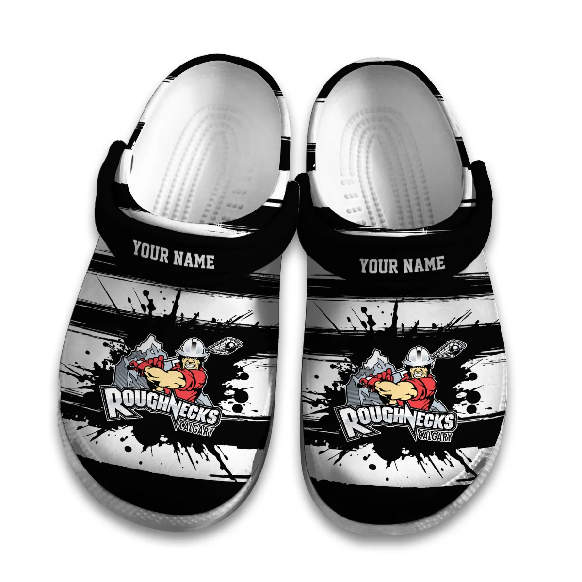 Personalized Brush Pattern Calgary Roughnecks Classic Crocs All Over Print HONLL300724C01CGY