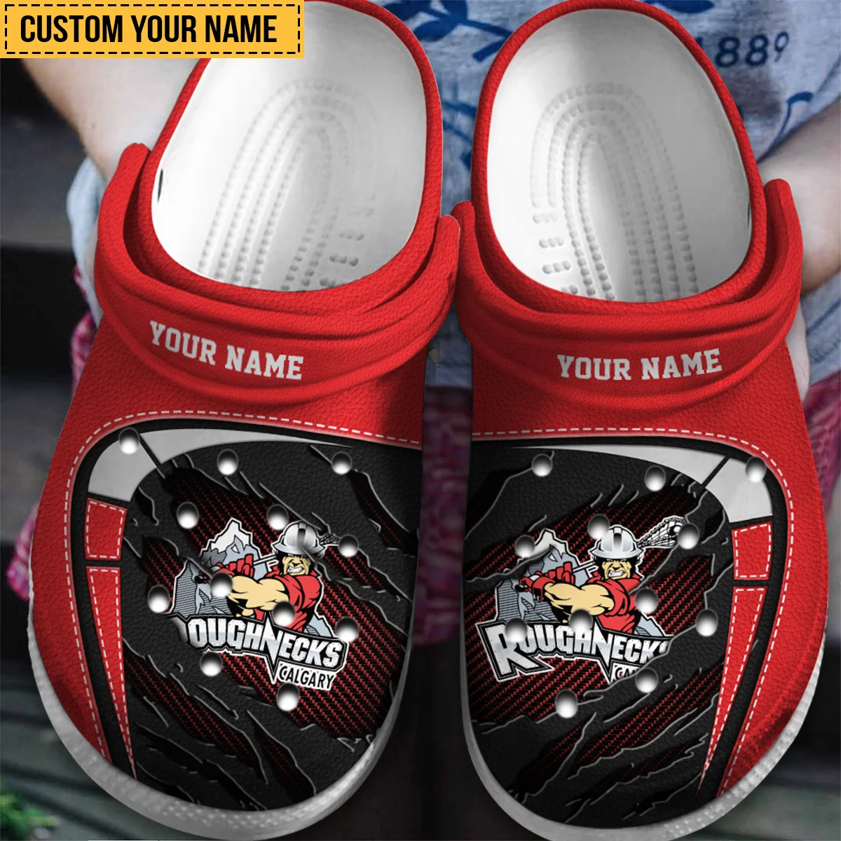 Personalized Color Torn Leather Metal Background Calgary Roughnecks Classic Crocs All Over Print HONLL050824C01CGY