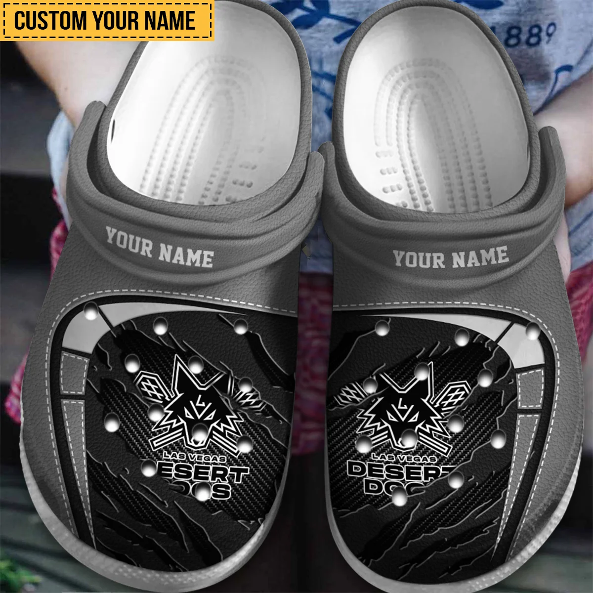 Personalized Color Torn Leather Metal Background Las Vegas Desert Dogs Classic Crocs All Over Print HONLL050824C01LVD