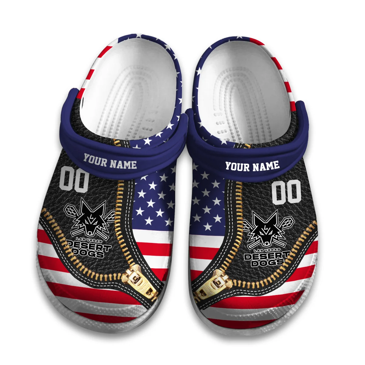 Personalized Flag USA Zip Leather Pattern Las Vegas Desert Dogs Classic Crocs All Over Print HONLL030824C01LVD