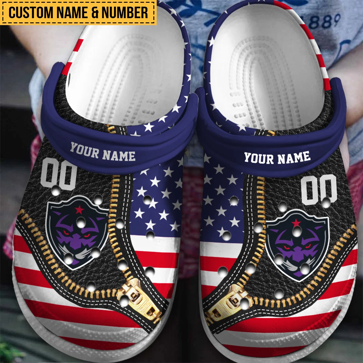 Personalized Flag USA Zip Leather Pattern Panther City Lacrosse Classic Crocs All Over Print HONLL030824C01PCL