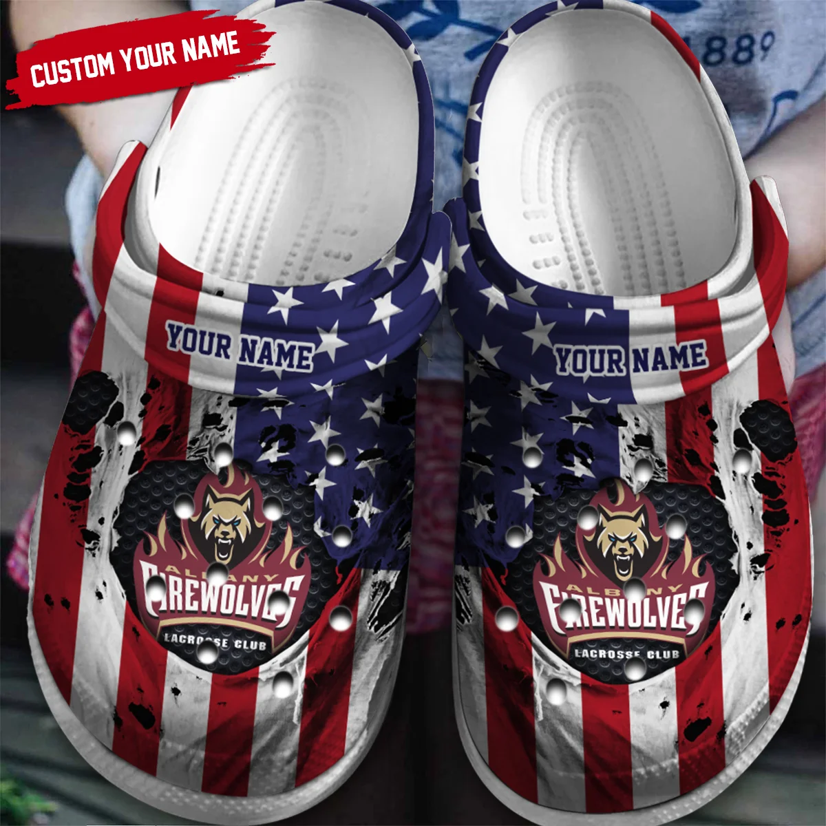 Personalized USA Flag Albany FireWolves Classic Crocs All Over Print HONLL310724C01ALB