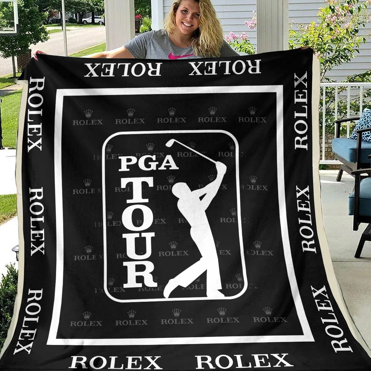 PGA Tour Tournament Rolex Brand Exclusive Logo All Over Prints BLPGT221024A01ROXBLK - Blanket