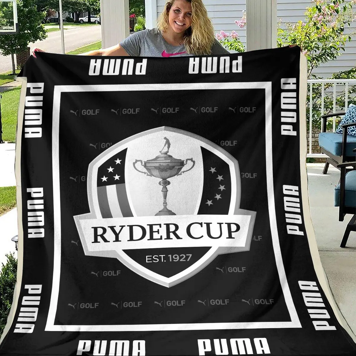 Ryder Cup Tournament PUMA Golf Brand Exclusive Logo All Over Prints BLRC221024A01PUMBLK - Blanket