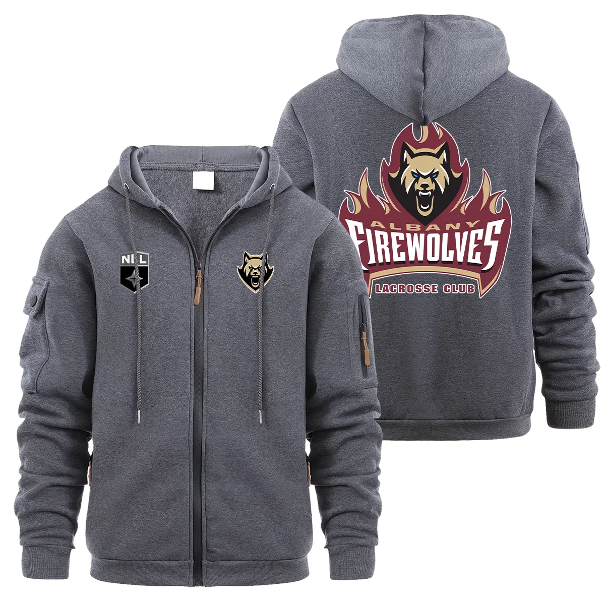 Special Release Albany FireWolves National Lacrosse League Full Zipper Hoodie Fashion HONLL210824A02ALB - Light Grey