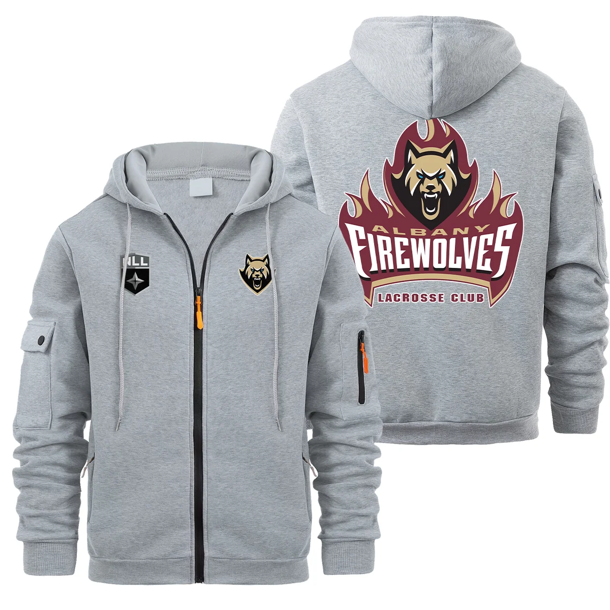 Special Release Albany FireWolves National Lacrosse League Full Zipper Hoodie Fashion HONLL210824A02ALB - Dark Gray