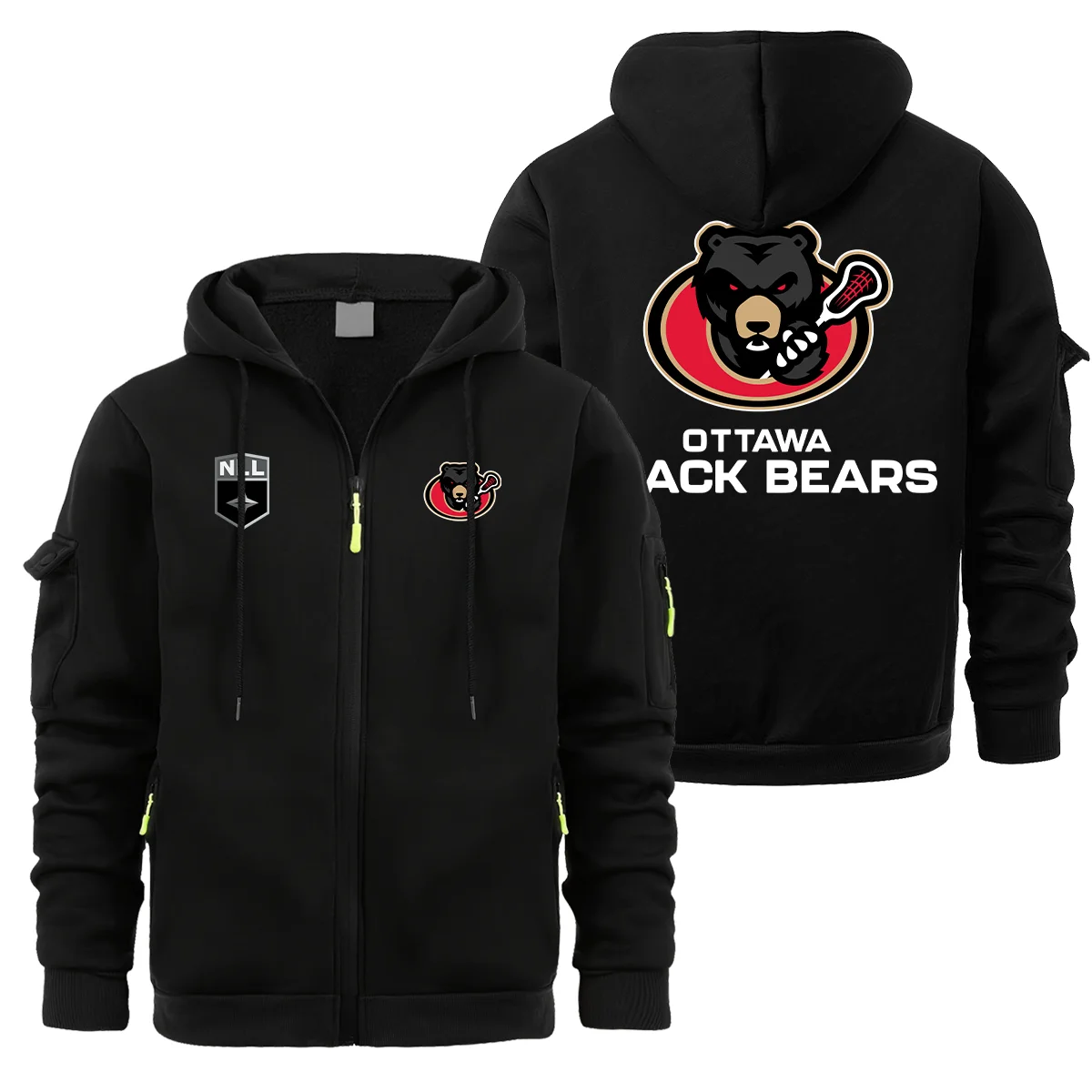 Special Release Ottawa Black Bears National Lacrosse League Full Zipper Hoodie Fashion HONLL210824A02OBB - Black