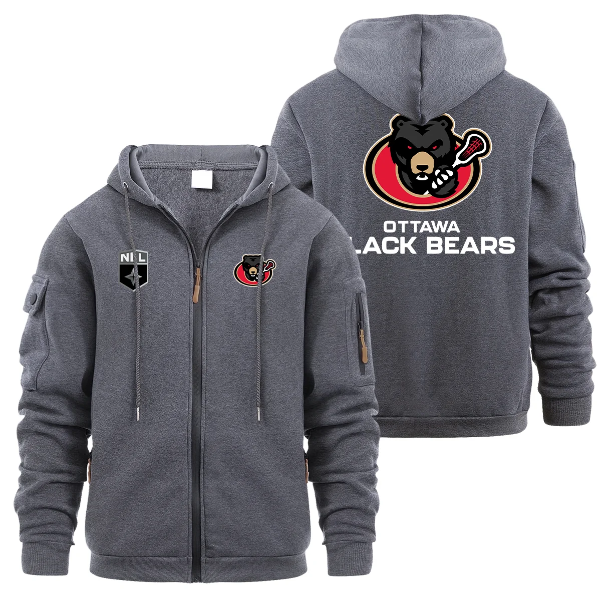 Special Release Ottawa Black Bears National Lacrosse League Full Zipper Hoodie Fashion HONLL210824A02OBB - Dark Gray