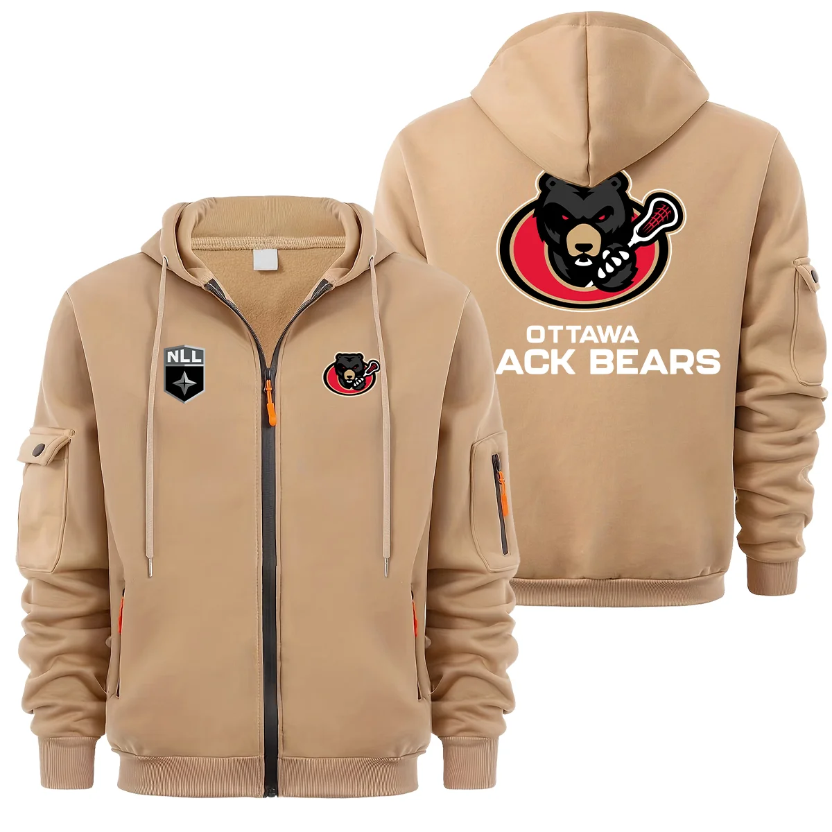 Special Release Ottawa Black Bears National Lacrosse League Full Zipper Hoodie Fashion HONLL210824A02OBB - Khaki