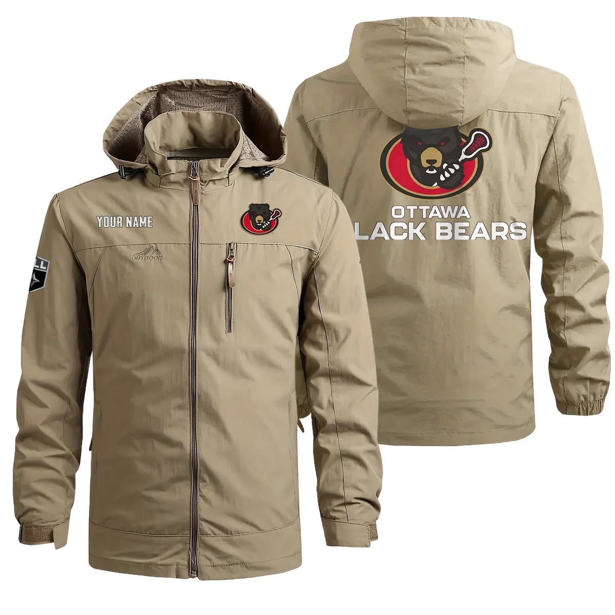 Special Release Ottawa Black Bears National Lacrosse League Waterproof Outdoor Jacket QTNLL080924A1OBB - Khaki