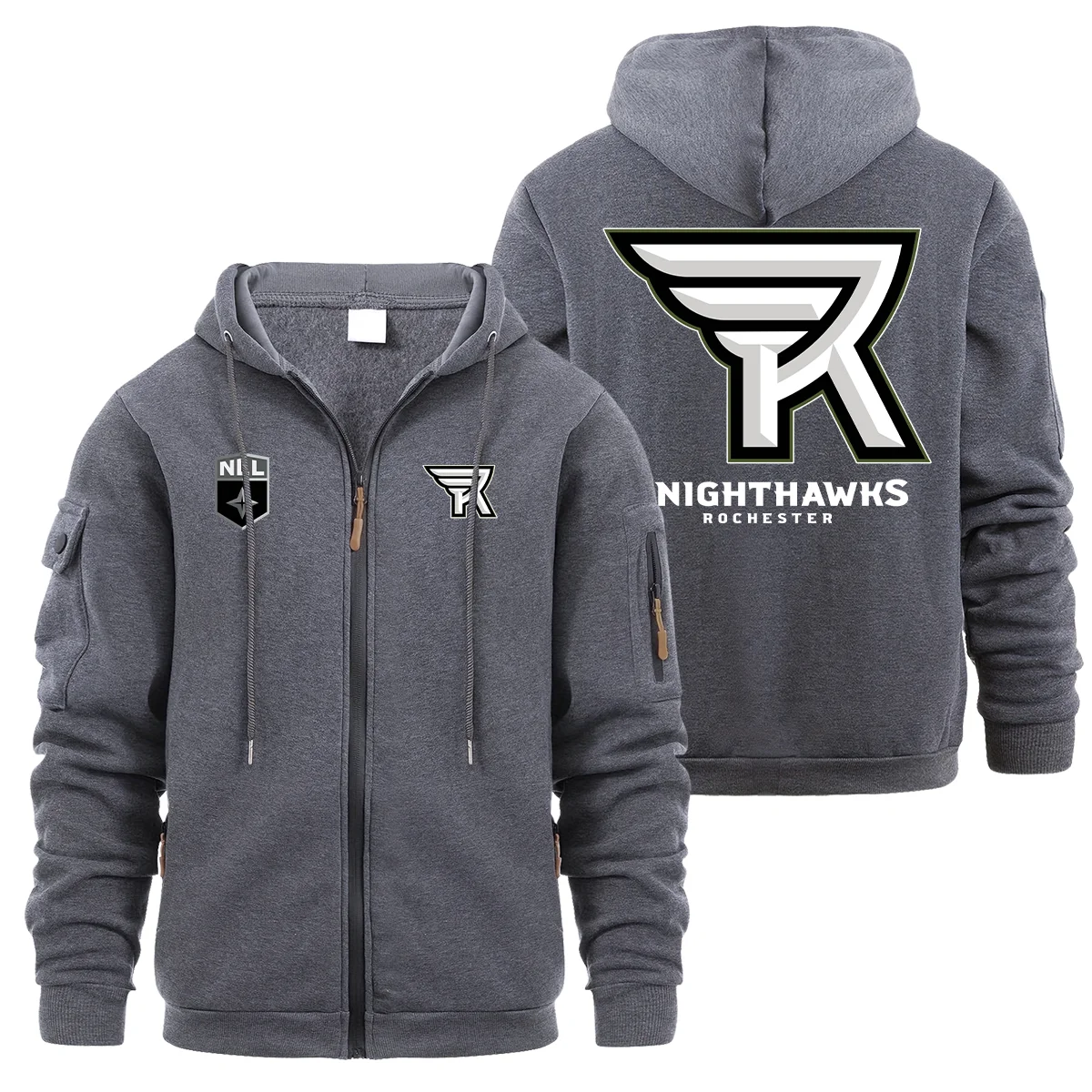 Special Release Rochester Knighthawks National Lacrosse League Full Zipper Hoodie Fashion HONLL210824A02ROC - Light Grey