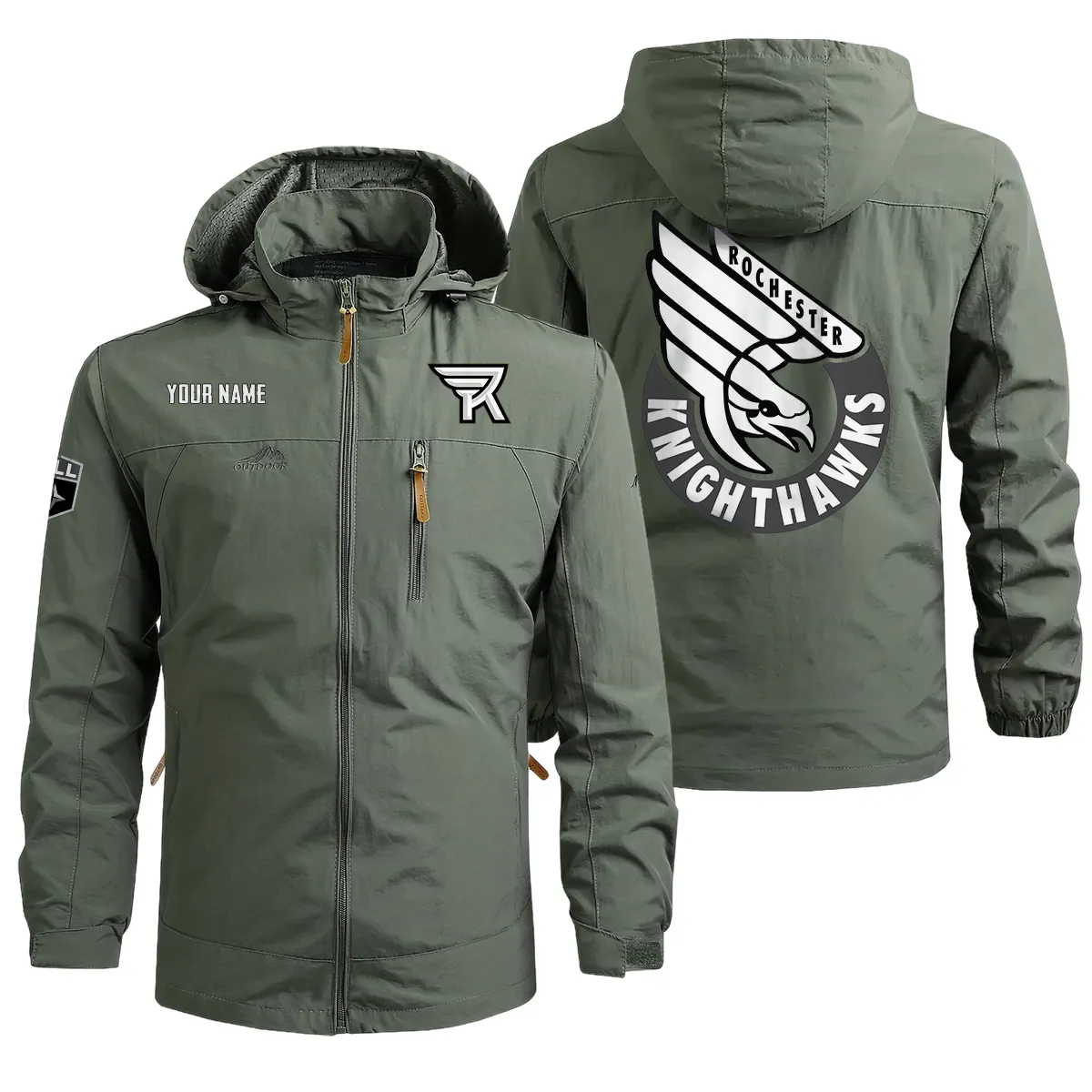 Special Release Rochester Knighthawks National Lacrosse League Waterproof Outdoor Jacket QTNLL080924A1ROC - Military Green