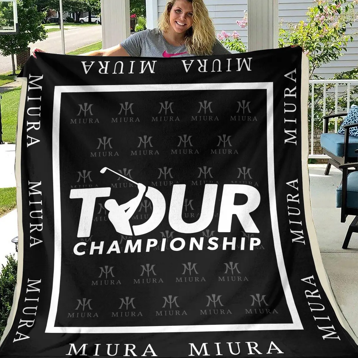 TOUR Championship Tournament Miura Golf Brand Exclusive Logo All Over Prints BLTC221024A01MGBLK - Blanket