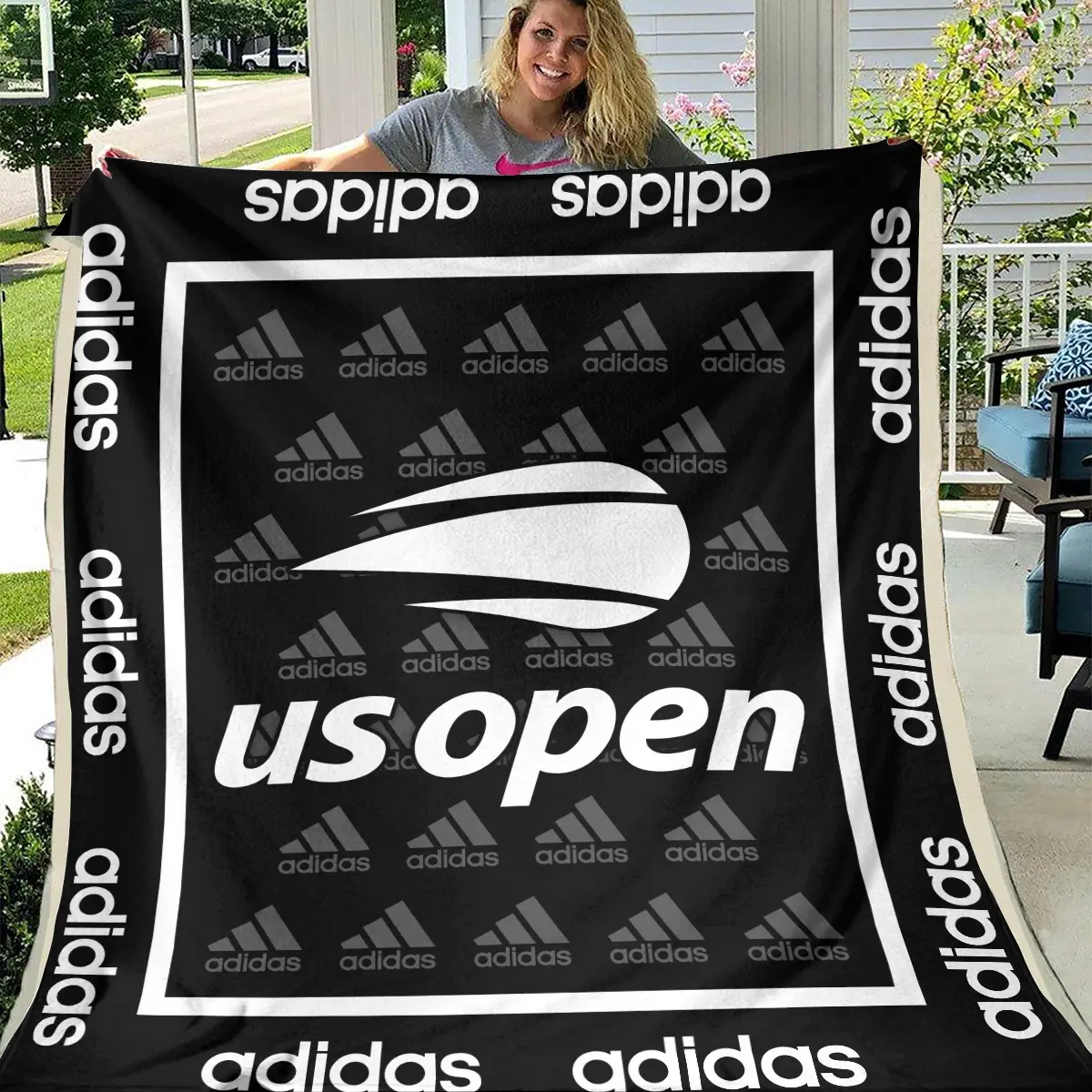 U.S. Open Tournament Adidas Brand Exclusive Logo All Over Prints BLUSO221024A01ADBLK - Blanket