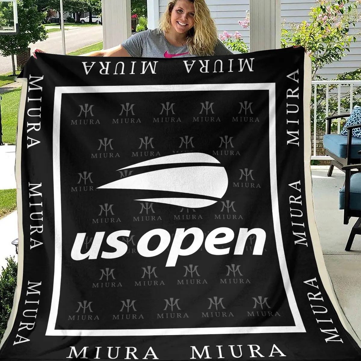 U.S. Open Tournament Miura Golf Brand Exclusive Logo All Over Prints BLUSO221024A01MGBLK - Blanket